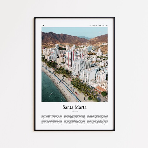 Santa Marta Colombia Caribbean Beach Aerial Minimalist Travel Photo Poster