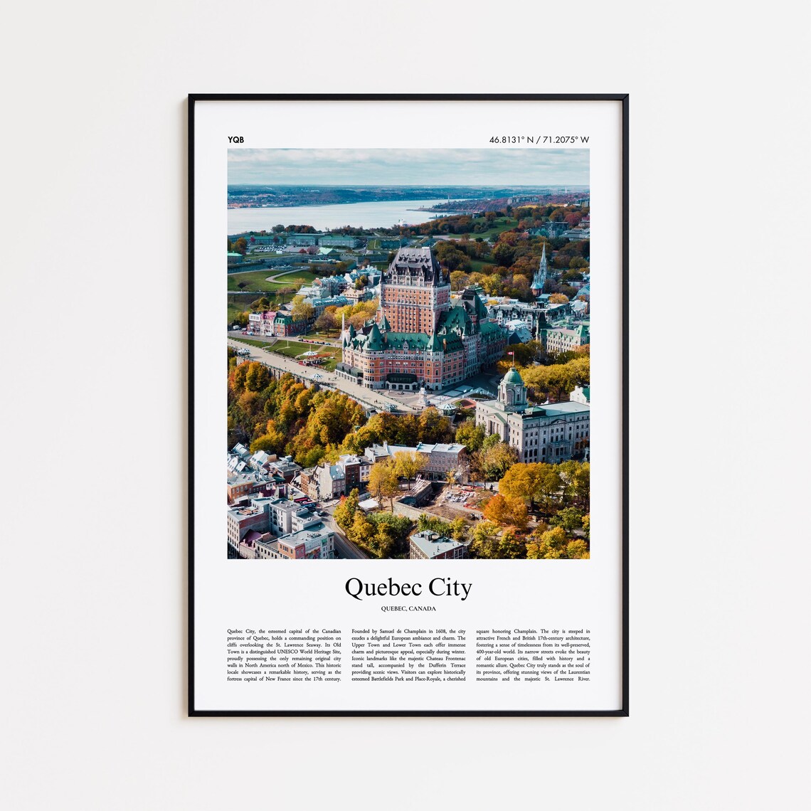 Quebec City Canada Chateau Frontenac Aerial Photo Travel Poster