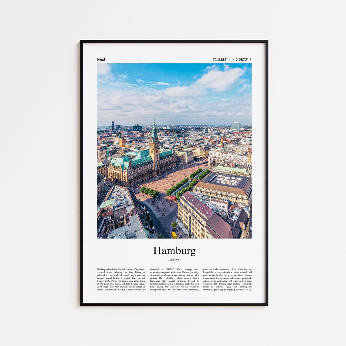 Hamburg Germany City Hall Aerial Skyline View Real Photo Poster