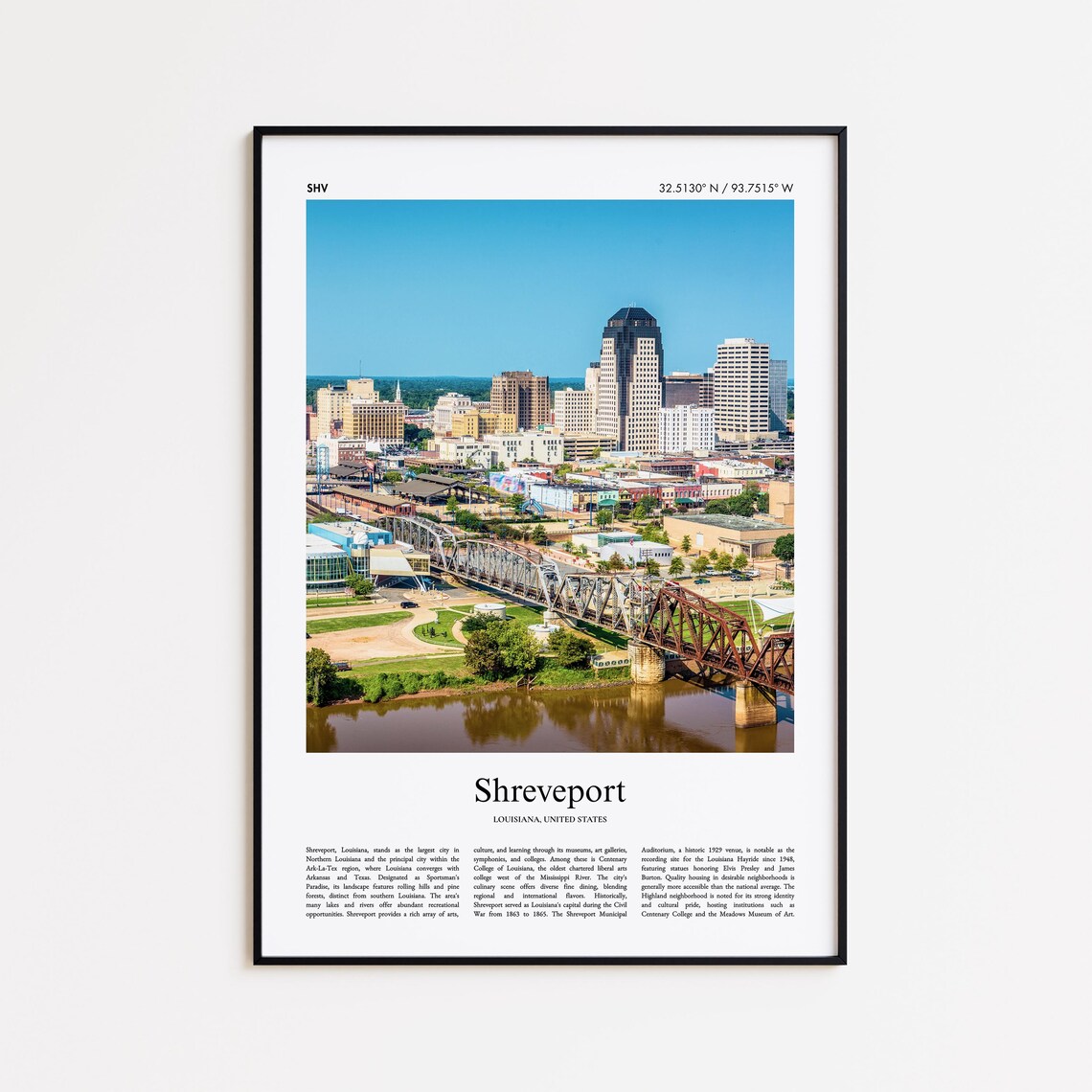 Shreveport Louisiana Downtown Skyline and River Bridges Aerial Poster