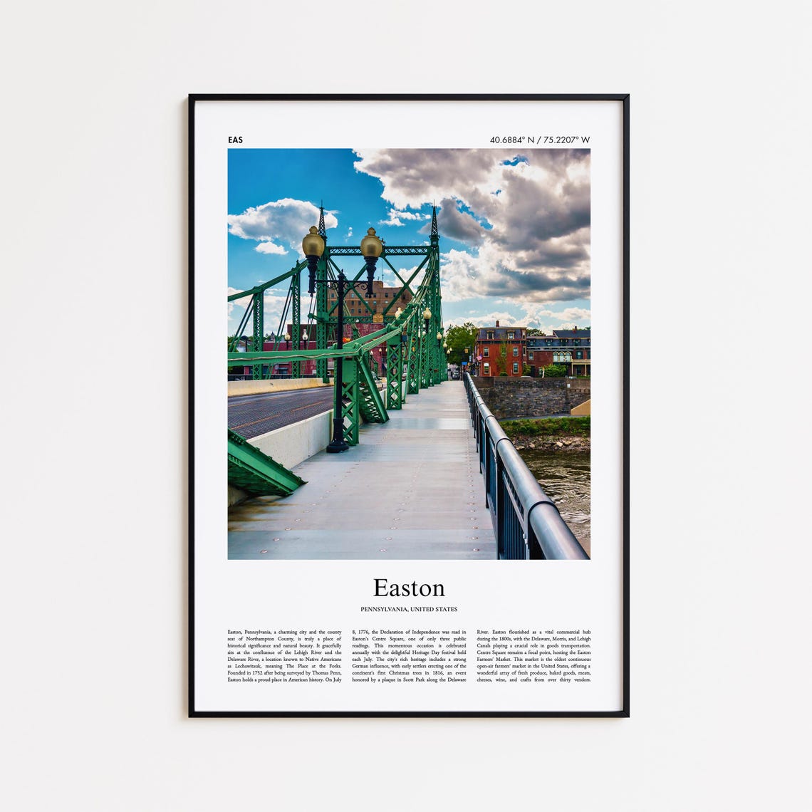 Easton Color Print Real Photo Poster Travel Gift Pennsylvania United States Usa Minimal City