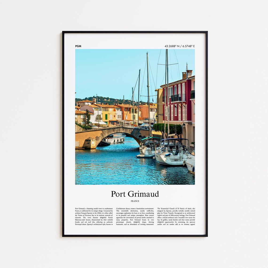 Port Grimaud France Canal Bridge Colorful Houses Sailboat Photo Poster