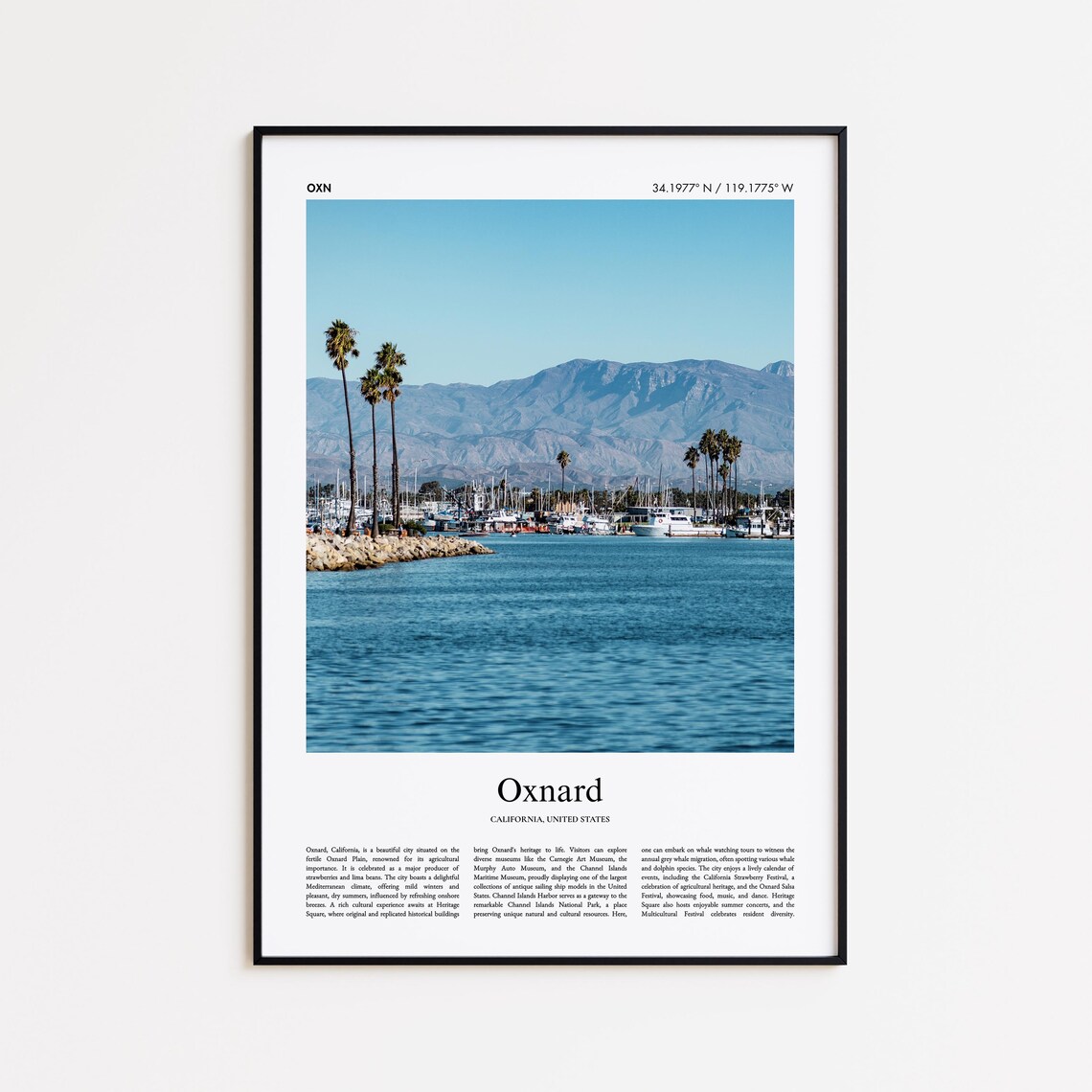 Oxnard California Scenic Travel Photo Poster with Coordinates