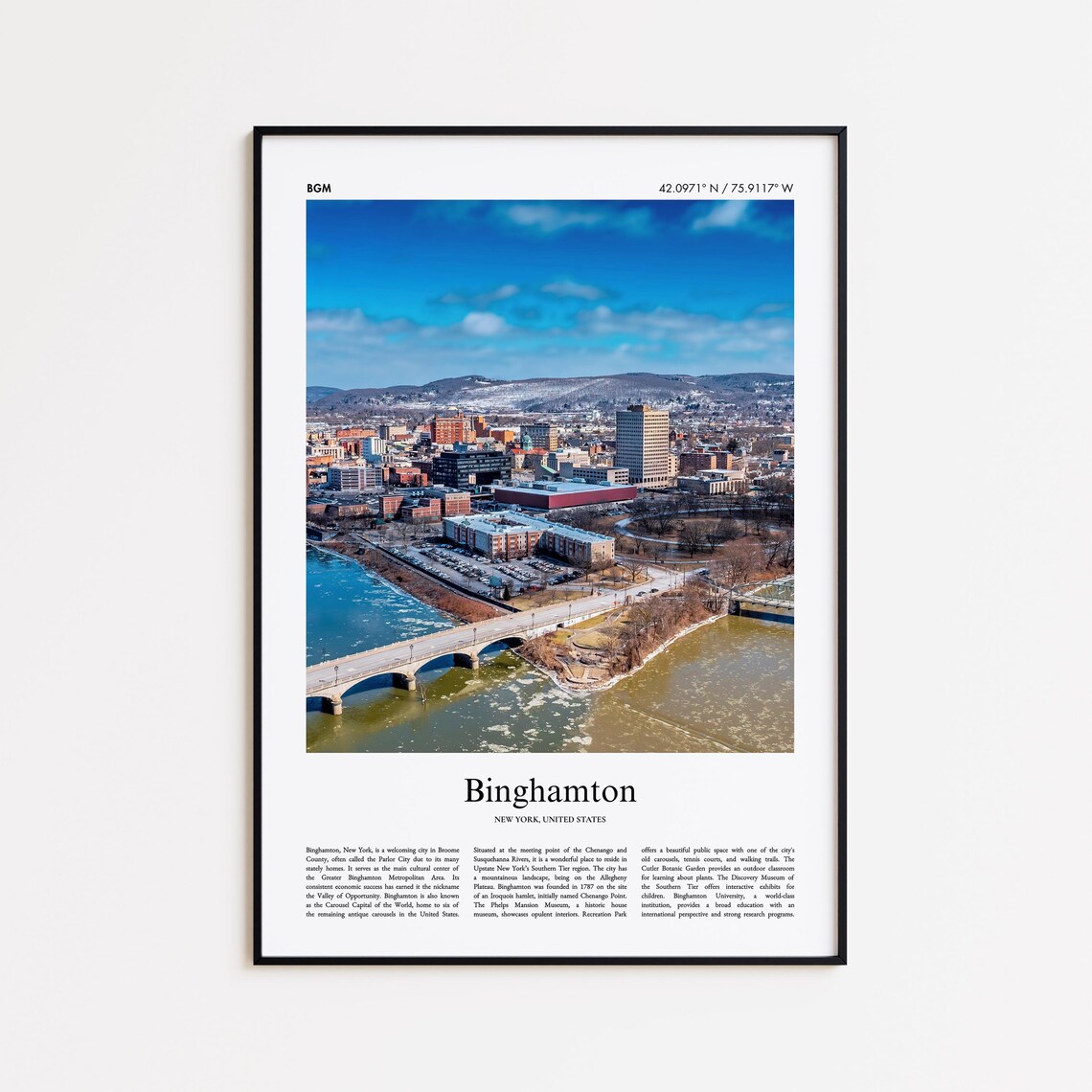 Binghamton New York Winter Aerial Downtown River Photography Poster