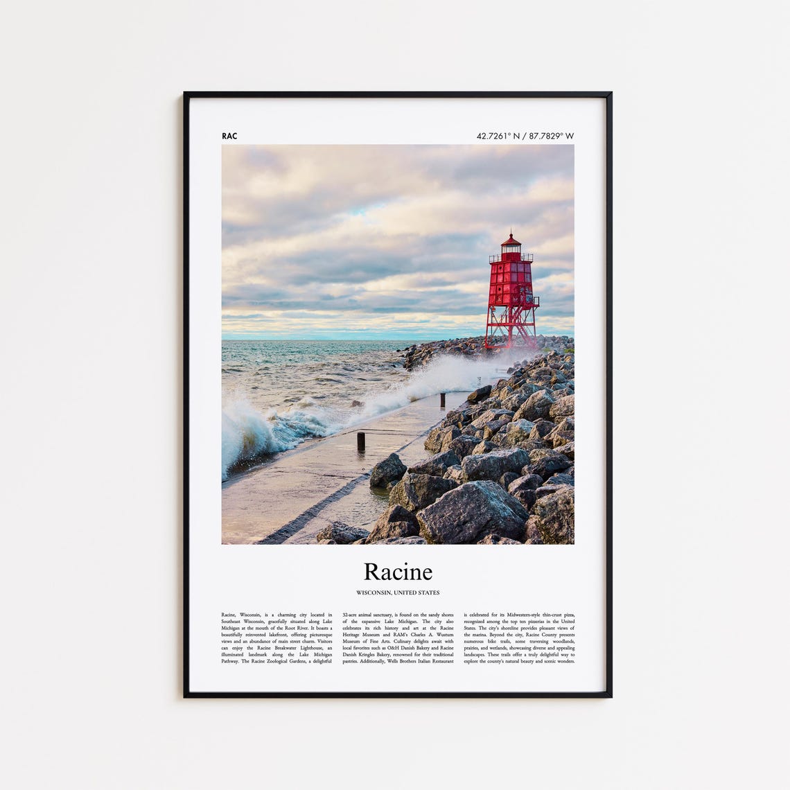Racine Color Print Real Photo Poster Travel Gift Wisconsin United States Usa Minimal City