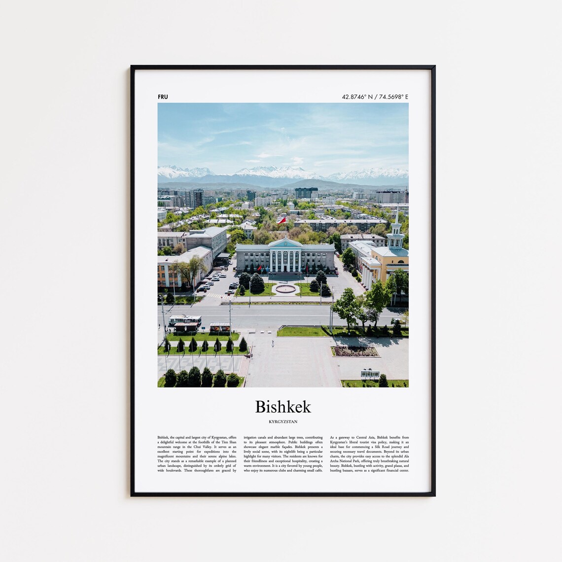 Bishkek Kyrgyzstan Snow Capped Mountains City Square Photo Poster