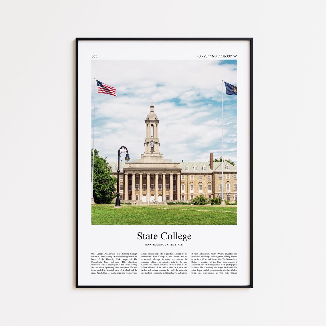 State College Pennsylvania Old Main Penn State Campus Landmark Poster