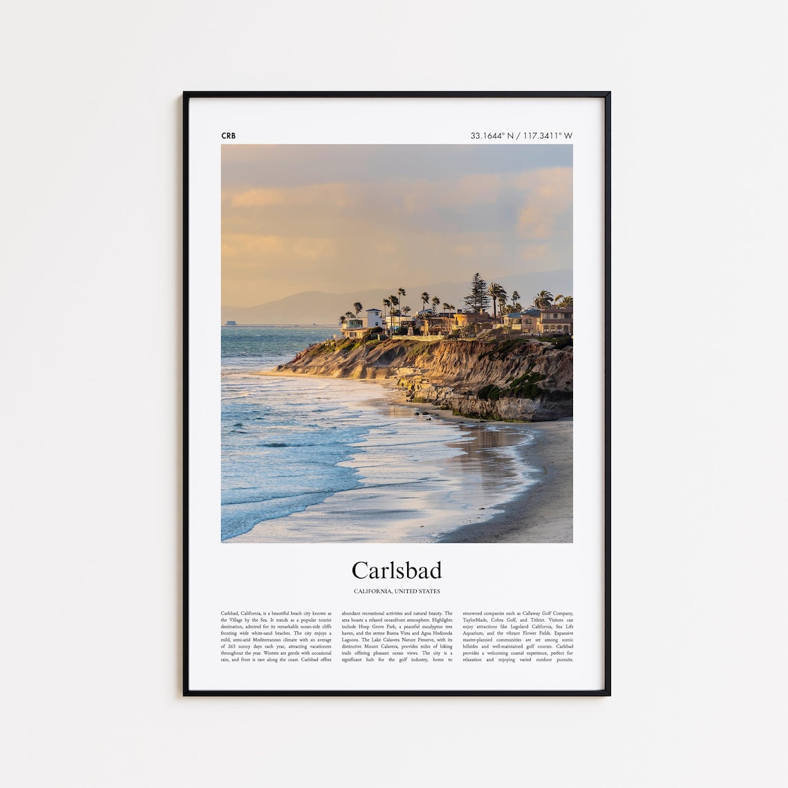 Carlsbad California Beach Sunset Cliffs City Photo Travel Poster