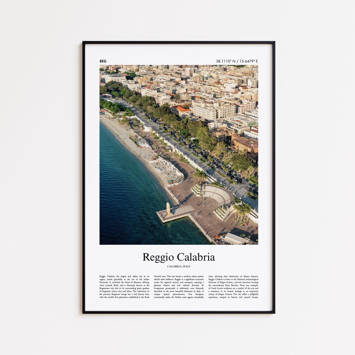 Reggio Calabria Italy Waterfront Promenade Aerial Travel Photo Poster