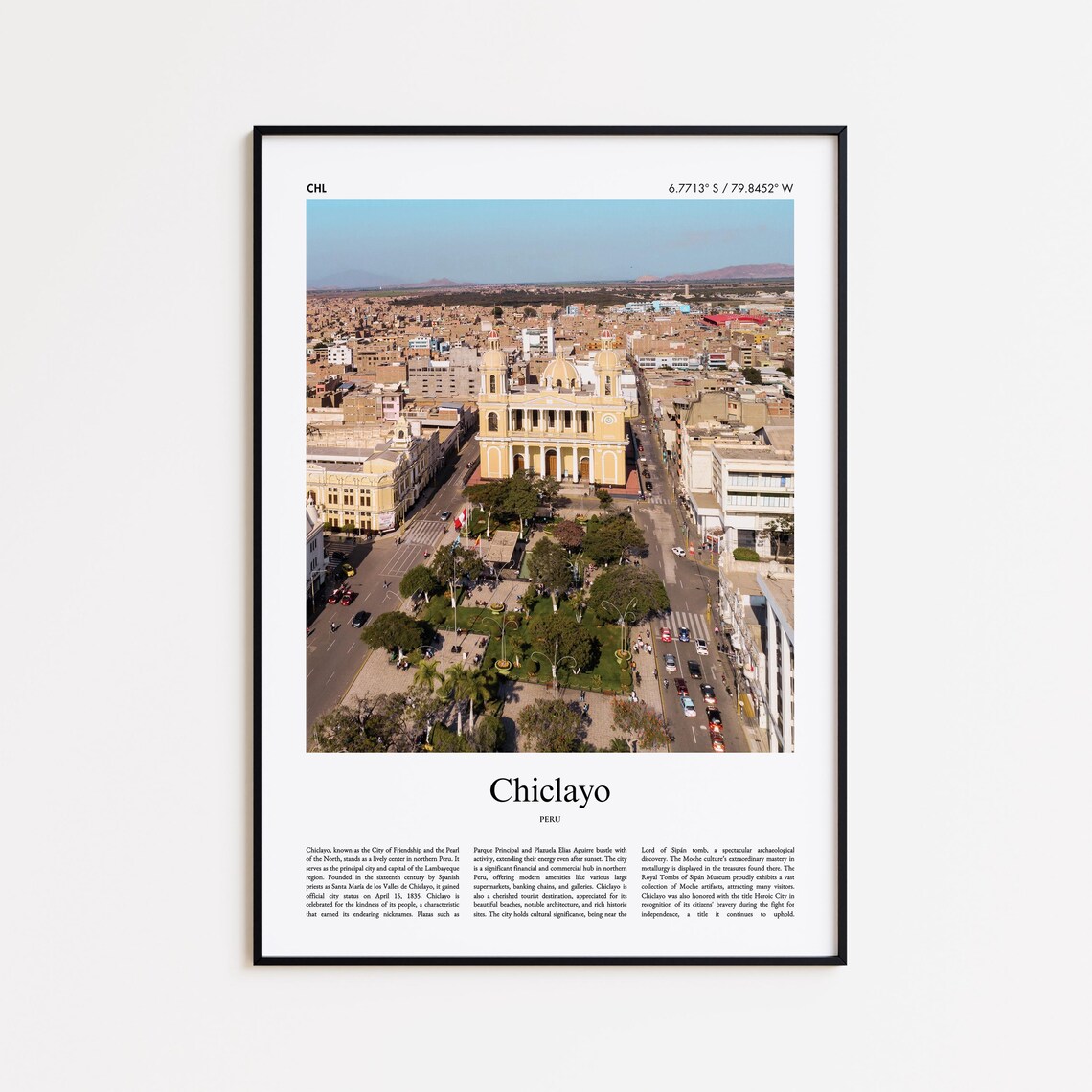 Chiclayo Peru Cathedral Plaza Aerial Real Photo Travel Poster