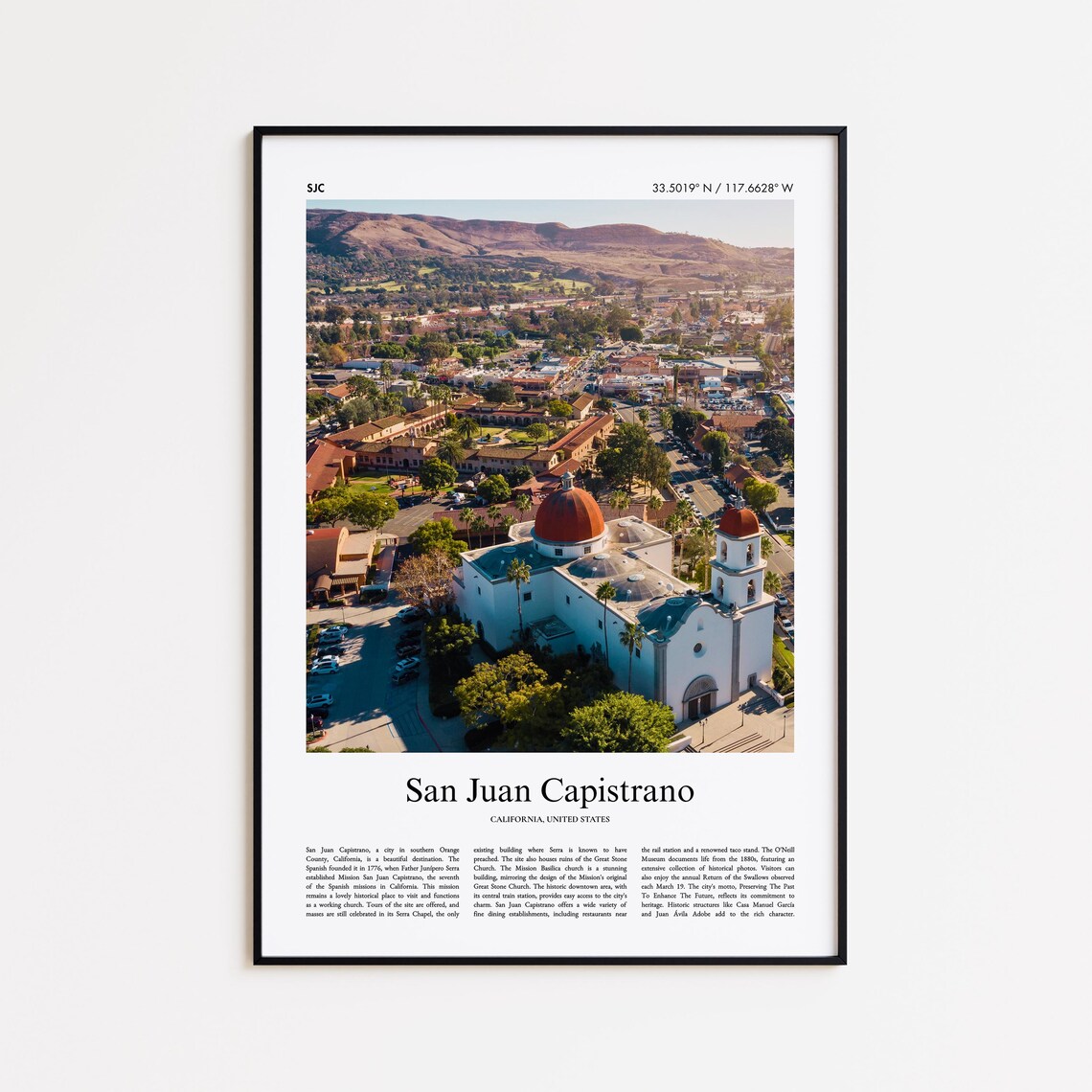 San Juan Capistrano California Mission Historic Aerial Travel Poster