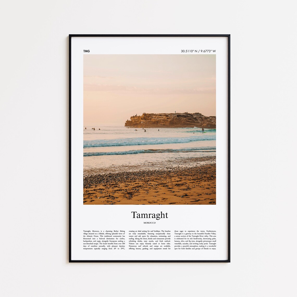 Tamraght Morocco Golden Surf Beach Sunset Waves Photo Poster Decor