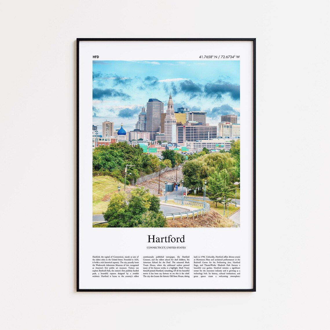 Hartford Connecticut Downtown Skyline City Photo Travel Poster