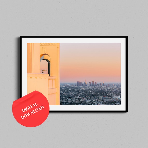 Los Angeles Griffith Observatory Sunset Skyline Photography Poster LA View