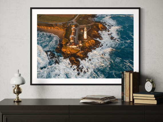 Lighthouse Wall Art Coastal Photography Beach And Waves Fine Print Landscape Artwork Ocean Home Decor Aerial Photo