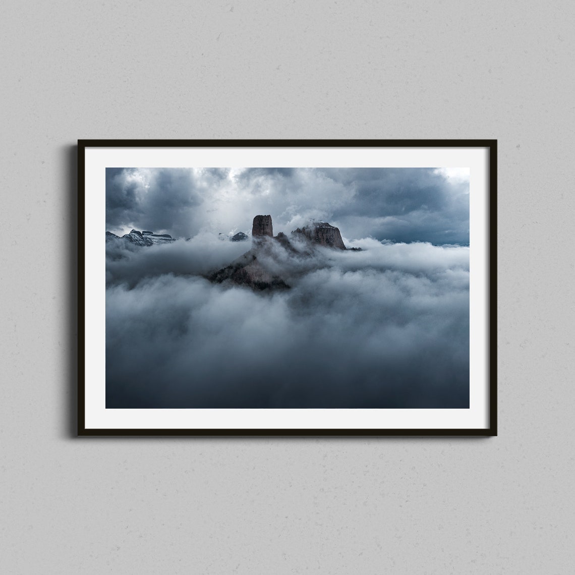 Moody Mountain Peaks Above Clouds Dark Dramatic Photo Poster