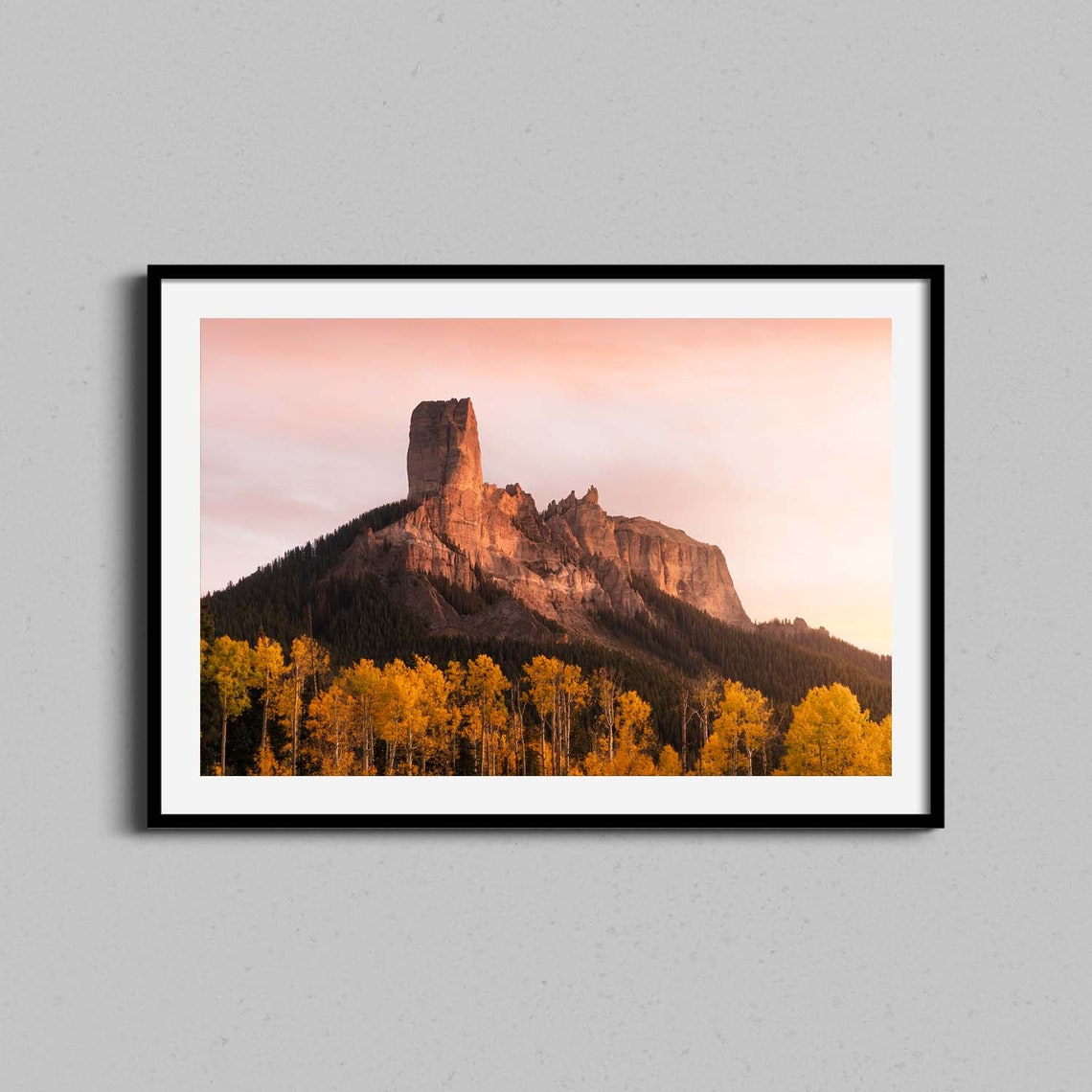 Chimney Rock Colorado Sunset Pink Sky Golden Aspens Photo Poster