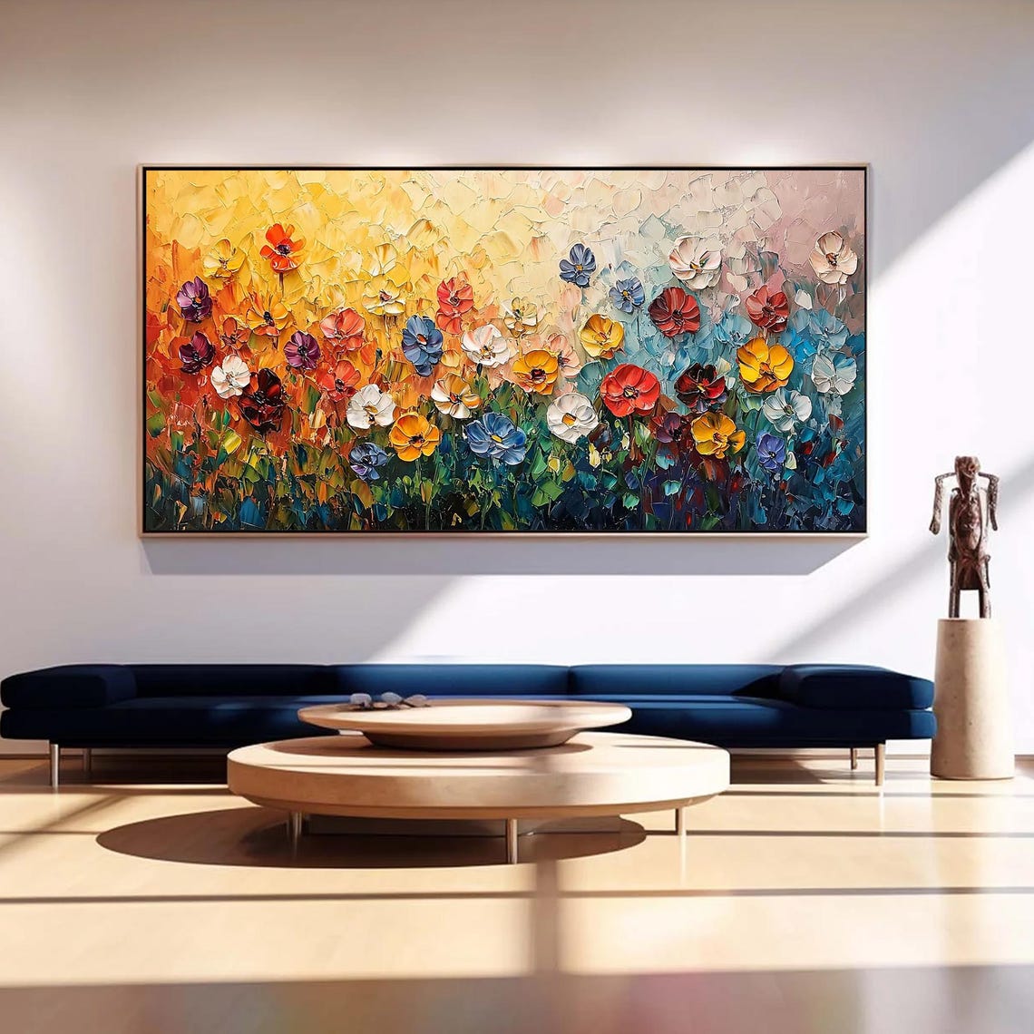 Multicolor Poppy Field Knife Texture Golden Teal Bloom Poster