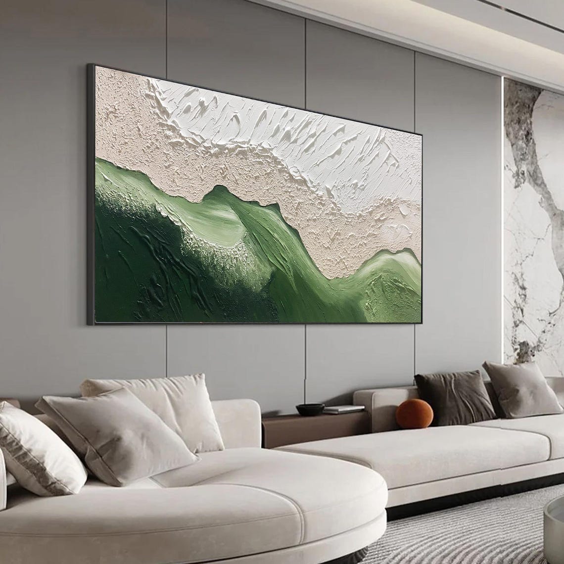 Minimalist Green Wave White Foam Textured Abstract Beach Oil Poster - Image 5