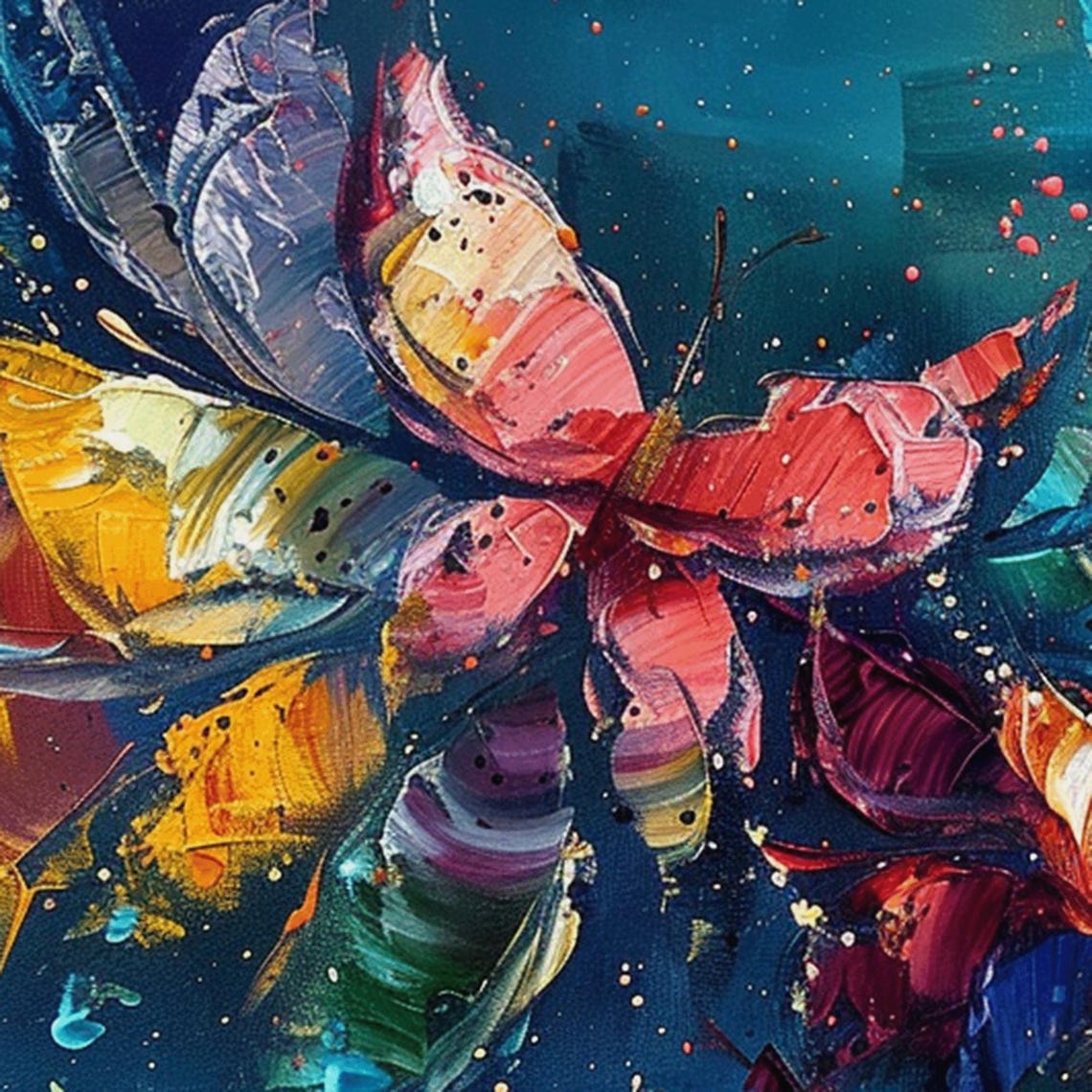Colorful Abstract Butterfly Wings Textured Impasto Oil Poster - Image 3