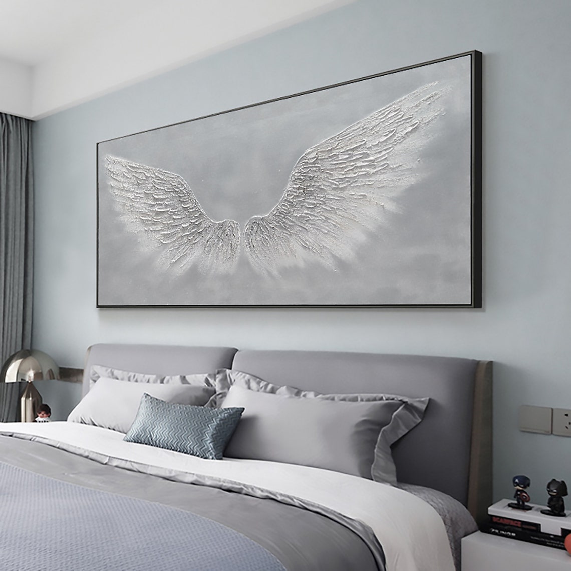 White Angel Wings Sculptural Texture Panoramic Oil Painting Art Print - Image 6