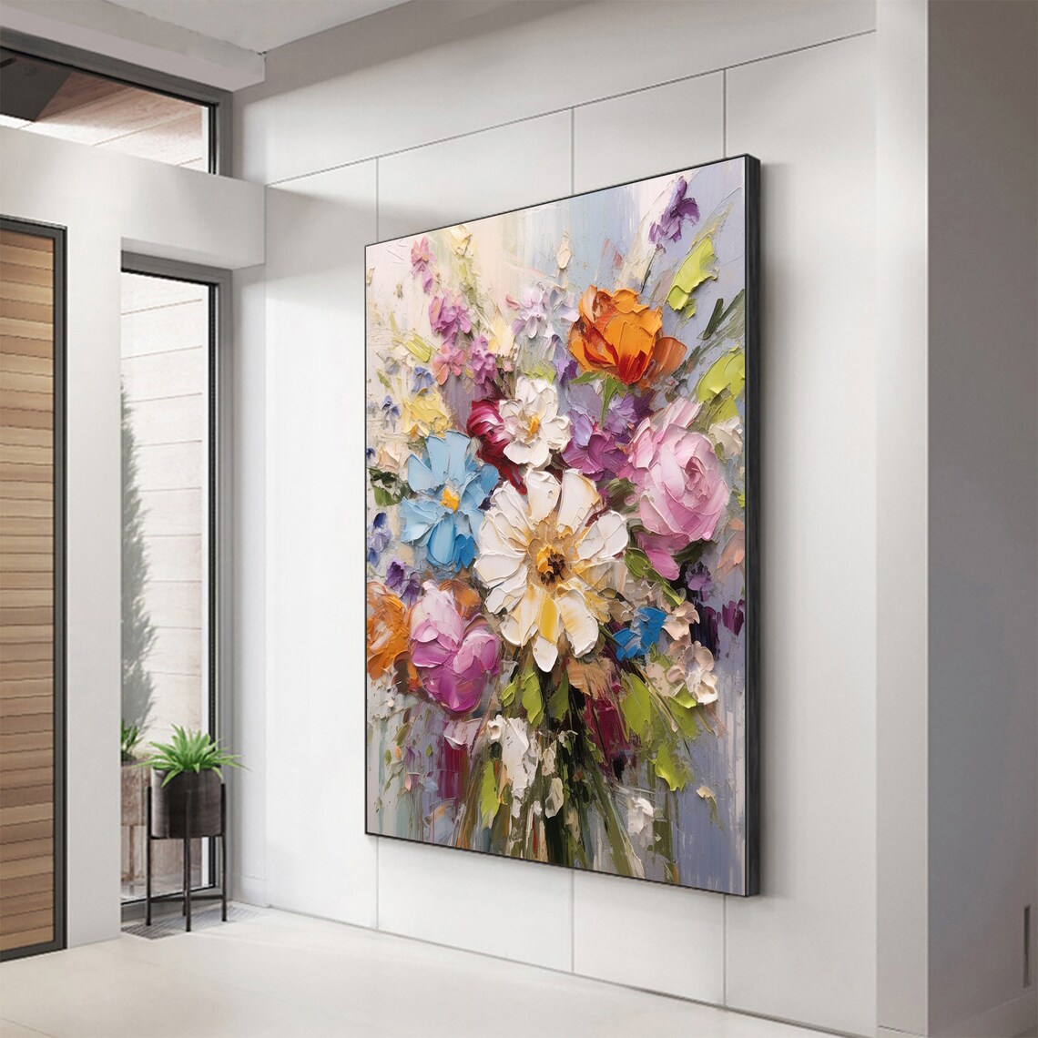 Pastel Floral Bouquet Palette Knife Texture Colorful Bloom Poster - Image 3
