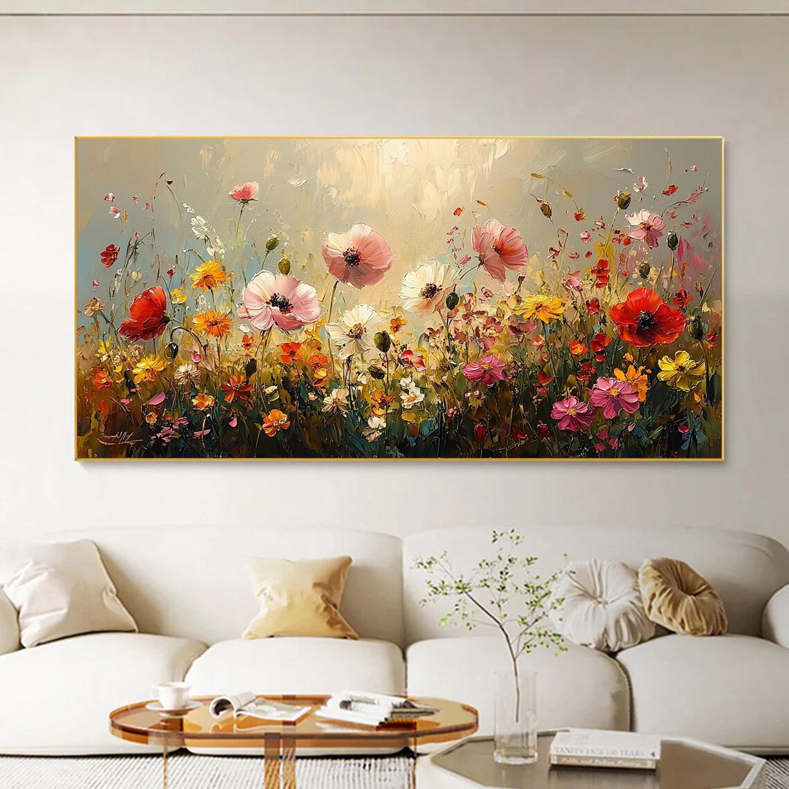 Sunlit Wildflower Meadow Filled With Poppies and Wild Blooms Poster