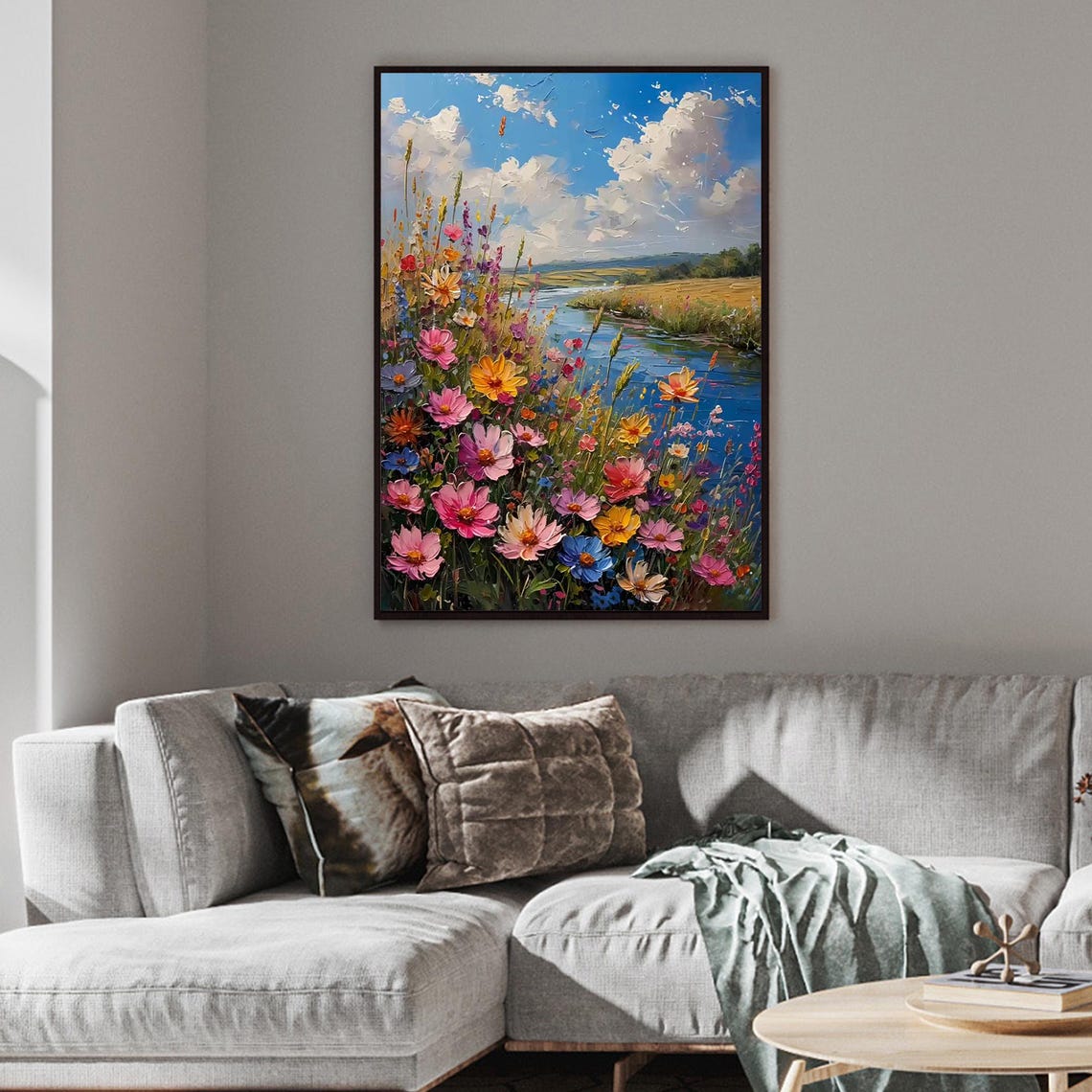 Colorful Wildflower Meadow River Impressionist Oil Painting Poster - Image 3