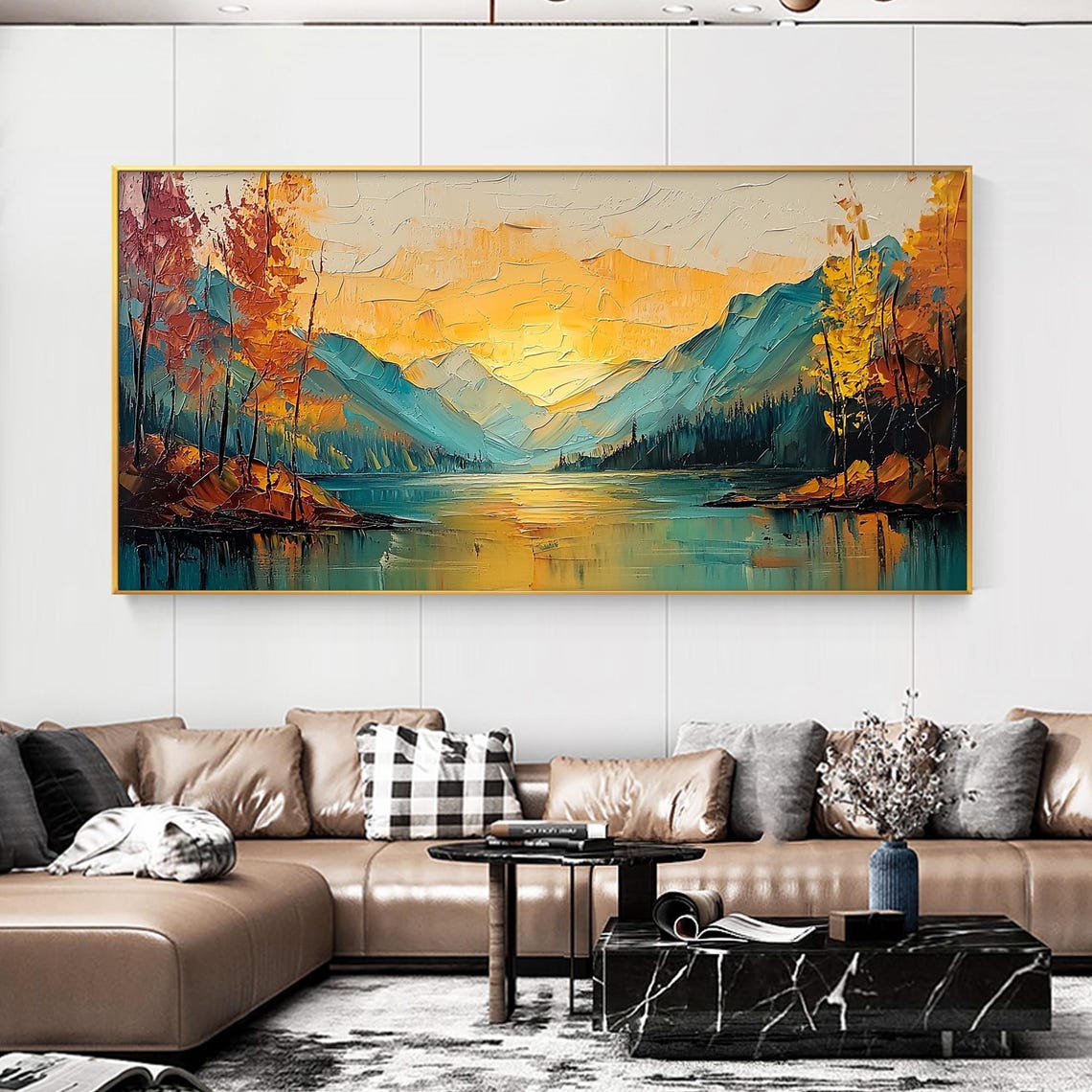 Golden Sunset Illuminating a Serene Autumn Mountain Lake Poster