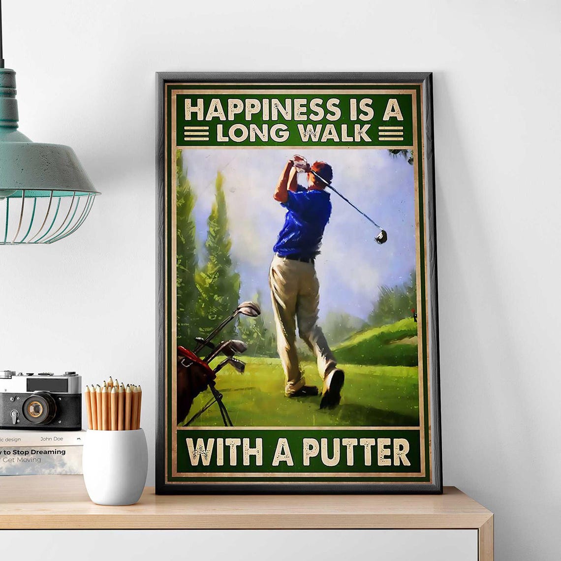 Happiness Is a Long Walk with a Putter Vintage Golf Swing Poster - Image 2