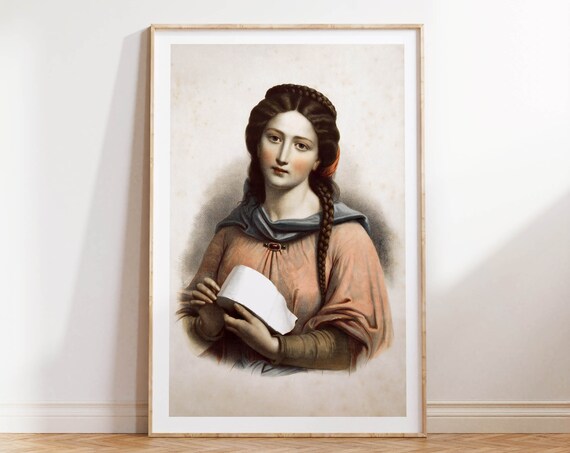 Classical Lady Holding Toilet Paper Funny Bathroom Art Poster