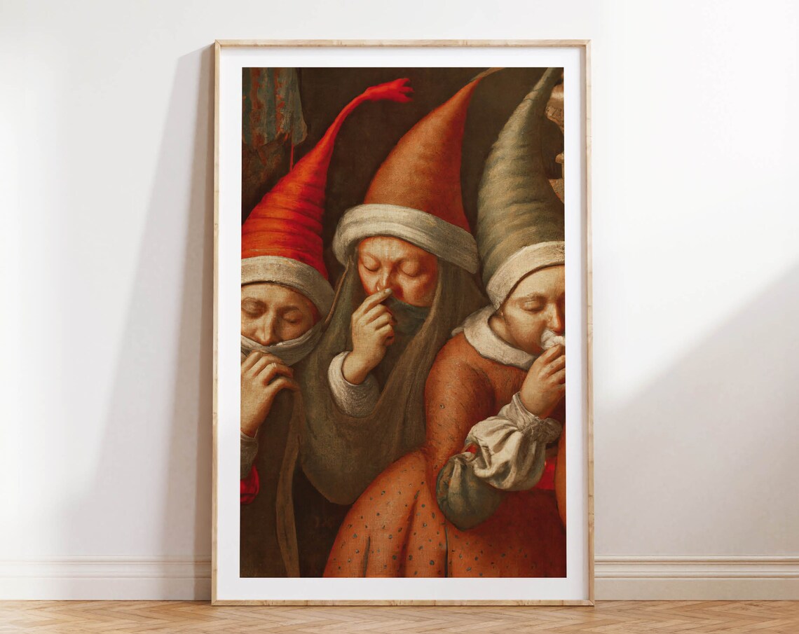 Classical Painting Figures Holding Breath Funny Bathroom Poster