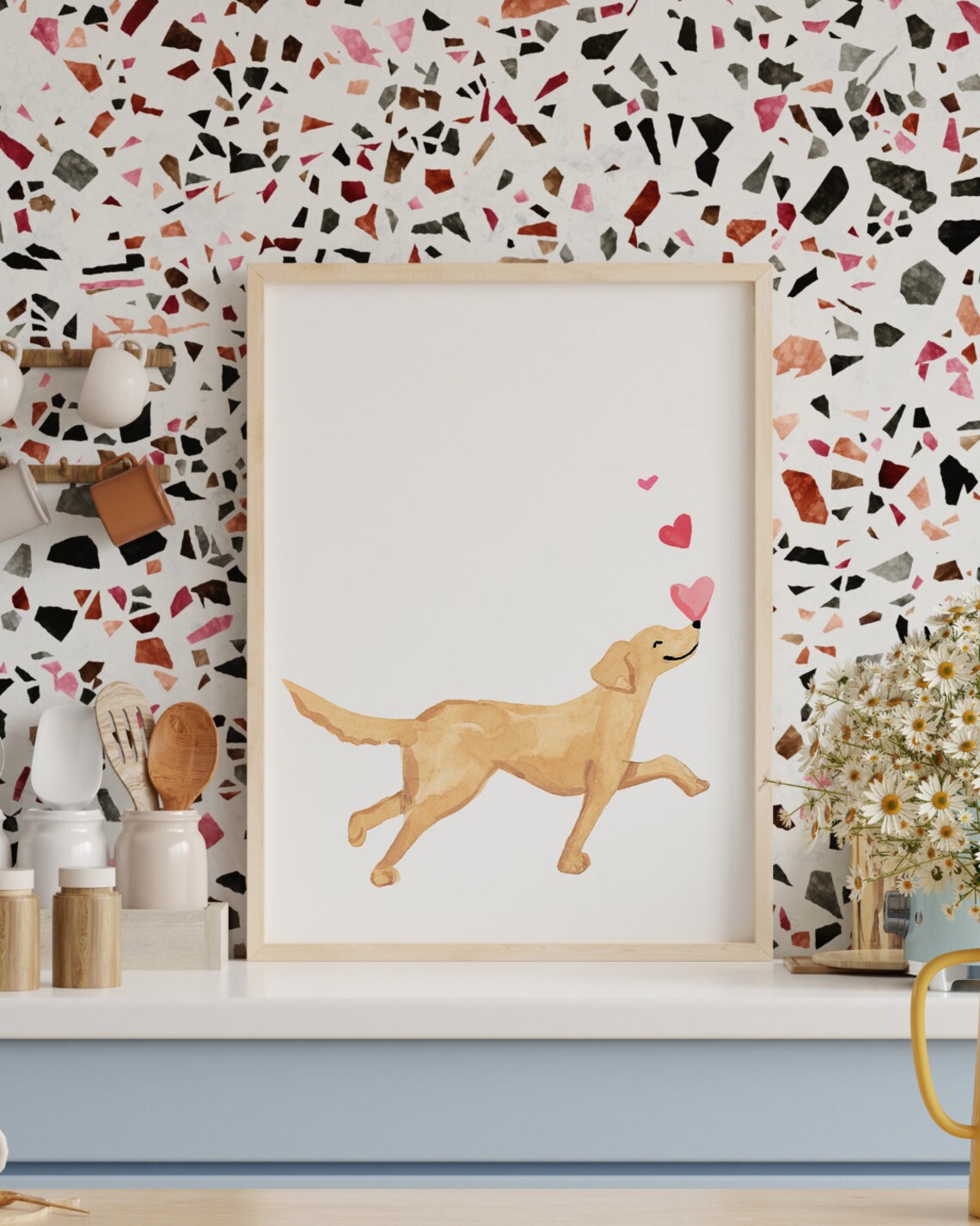 Golden Retriever Valentine Art Print, Love Theme - Image 3