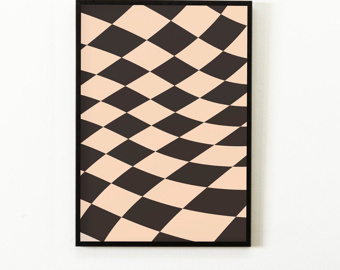 Retro Groovy Swirl Wave Psychedelic Black Beige Square Wall Art