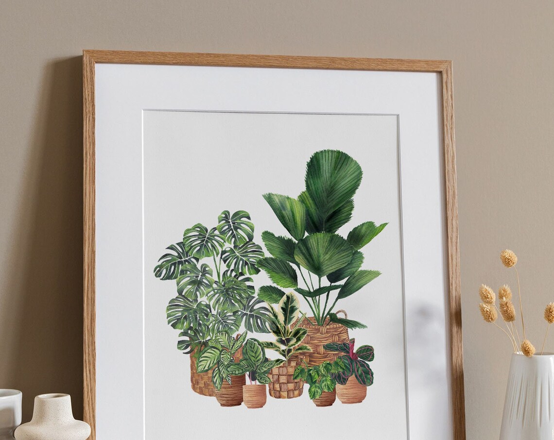 Monstera Palm Houseplant Group Modern Watercolor Botanical Poster - Image 2