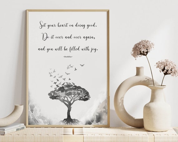Buddha Quote Wall Art Tree Of Life Set Your Heart On Doing Good Spiritual Poster Positive Affirmation