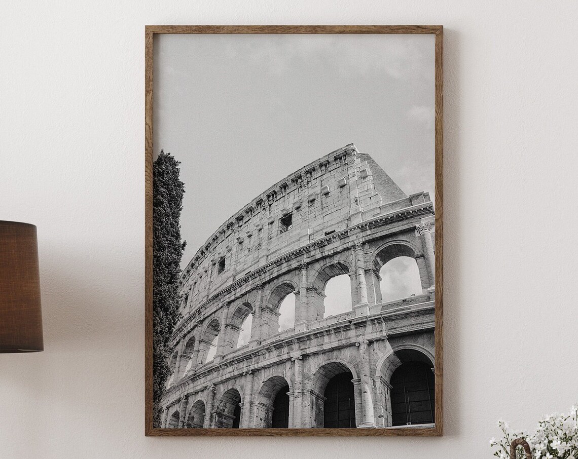 Colosseum Rome Black and White Architectural Photography Poster