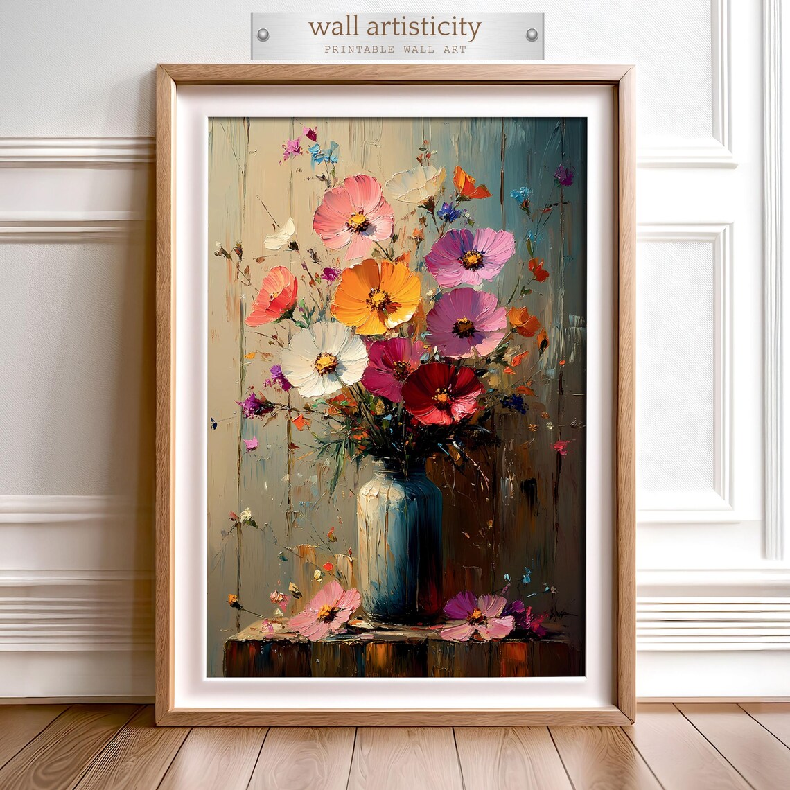 Rustic Floral Impressionist Painting, Wildflowers In Vase