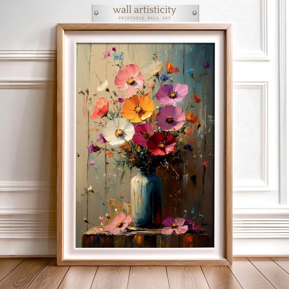 Rustic Floral Impressionist Painting, Wildflowers In Vase