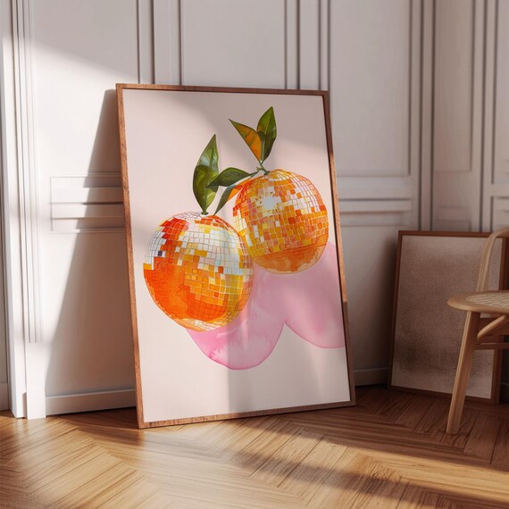 Disco Oranges Wall Art Cute Kitchen Wall Decor Retro Girly Apartment Dorm Room Print Print Wall Art