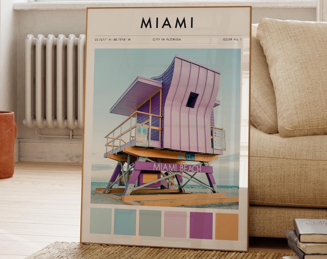 Miami Florida Beach Lifeguard Tower Pastel Photo City Art Poster