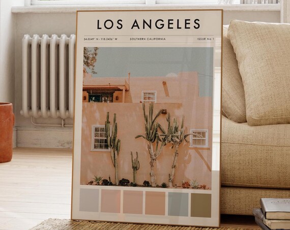 Los Angeles Southern California Adobe Cactus Minimalist Travel Poster