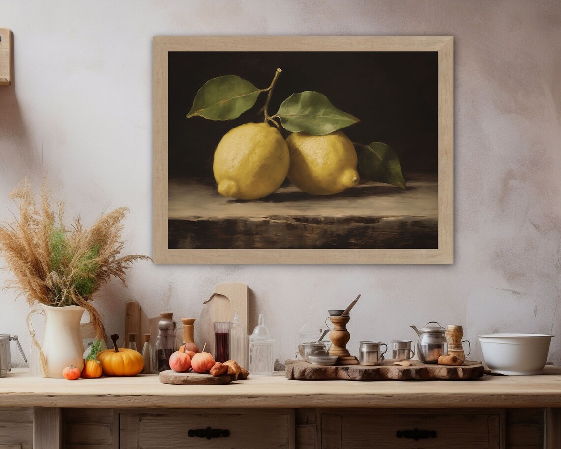 Lemon Still Life, Vintage Citrus Oil Painting Art Print - Image 4
