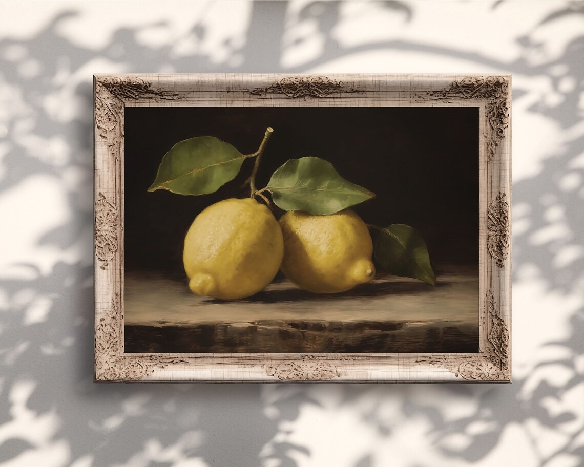 Lemon Still Life, Vintage Citrus Oil Painting Art Print - Image 2