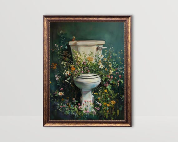 Botanical Toilet, Vintage Bathroom Floral Art Print