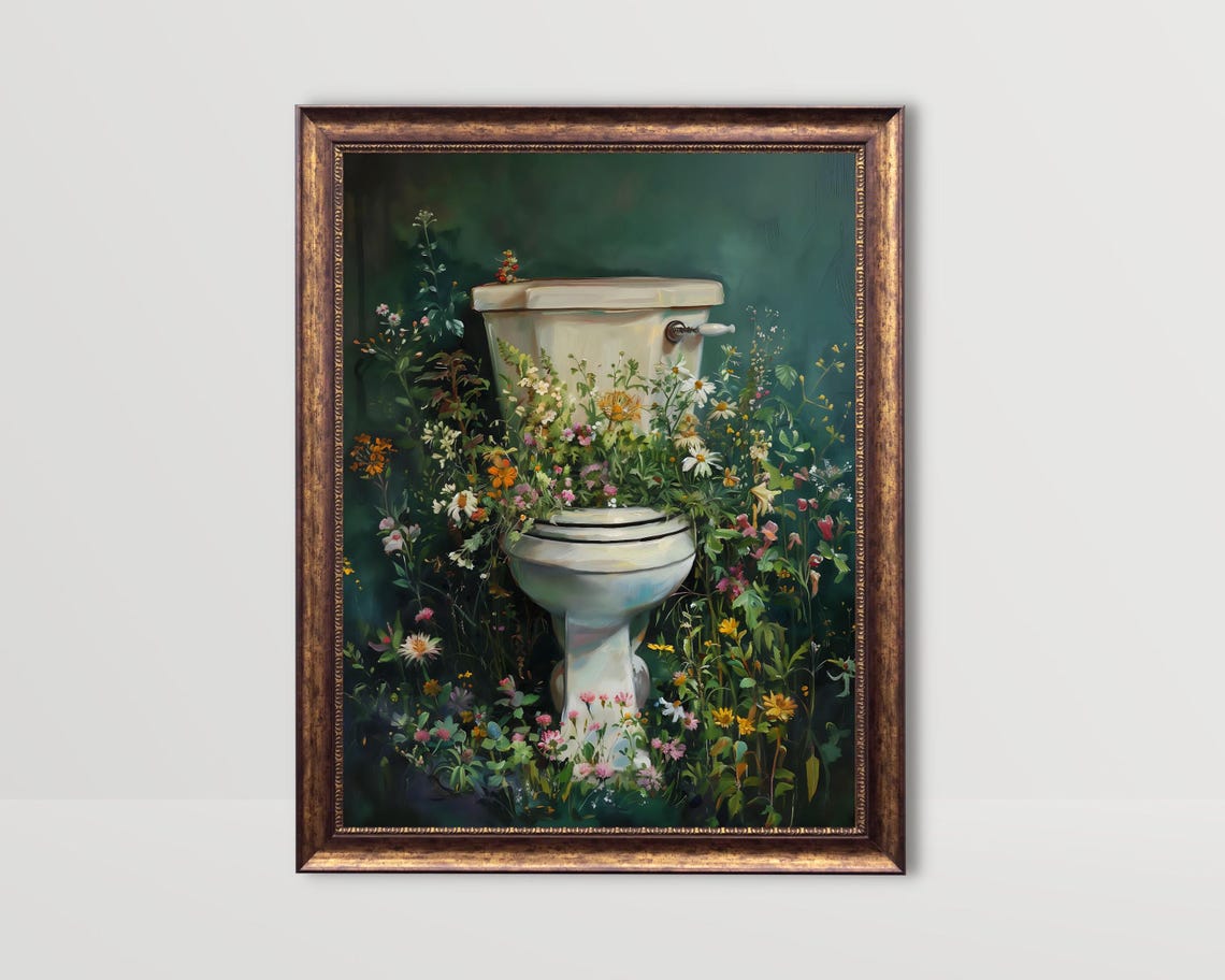 Botanical Toilet, Vintage Bathroom Floral Art Print