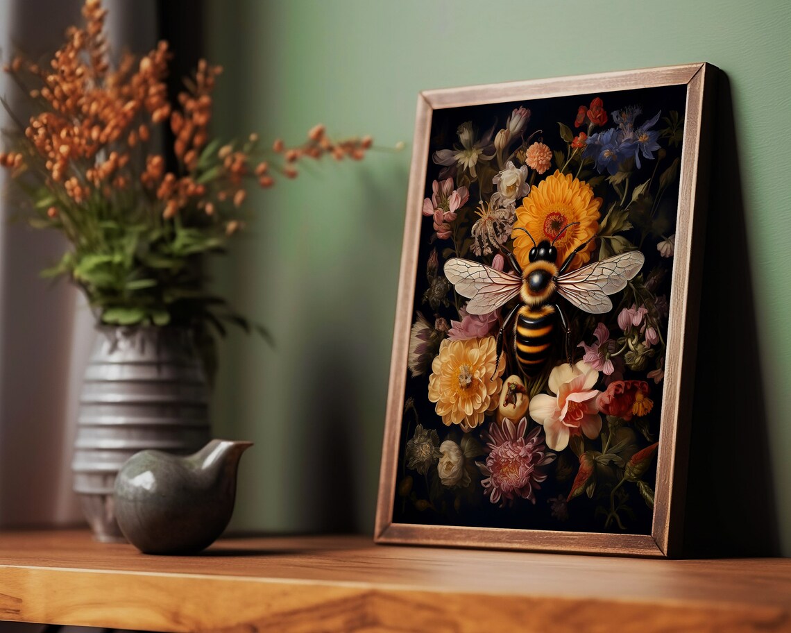 Bee and Floral Vintage Gothic Botanical Art Print - Image 3