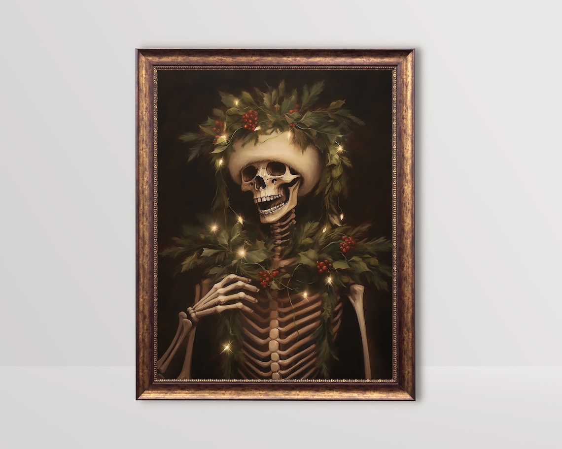 Festive Skeleton Gothic Christmas Wall Art Print