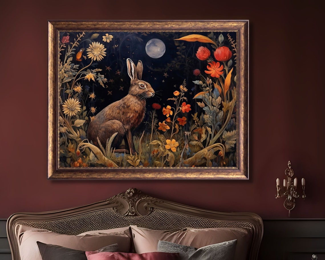 Hare And Moon Dark Botanical Gothic Art Print - Image 3