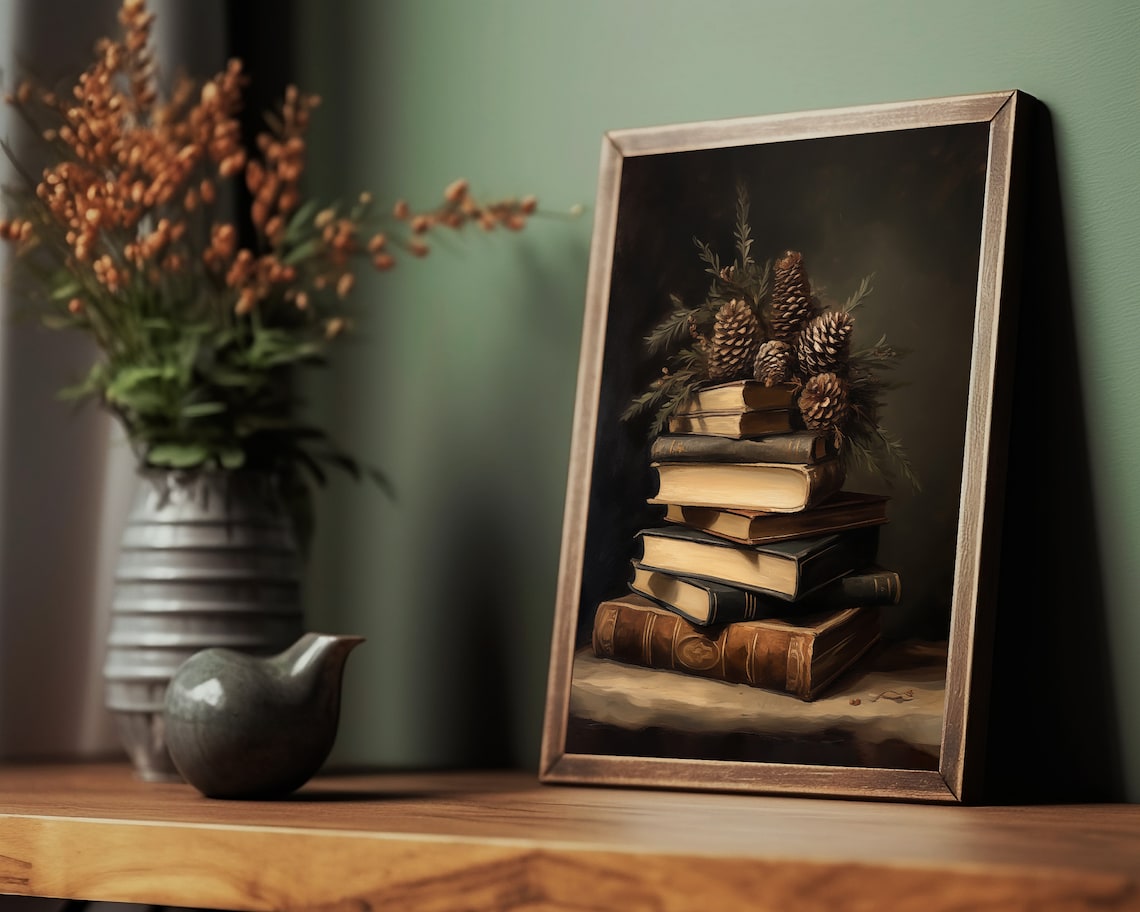 Vintage Books Dark Academia Winter Still Life Art Print - Image 2